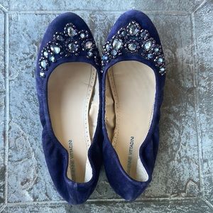 Adrienne Vitadinni Blue Suede Jeweled Ballet Flats Size 6 1/2